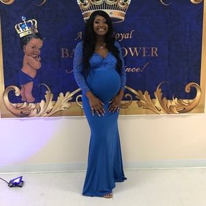 Blue Long Maternity Dress